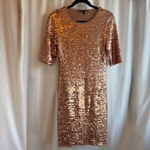 Rose Gold Sequin Mini Dress Y2K Party NYE Bachelorette Vegas Glam Sparkle